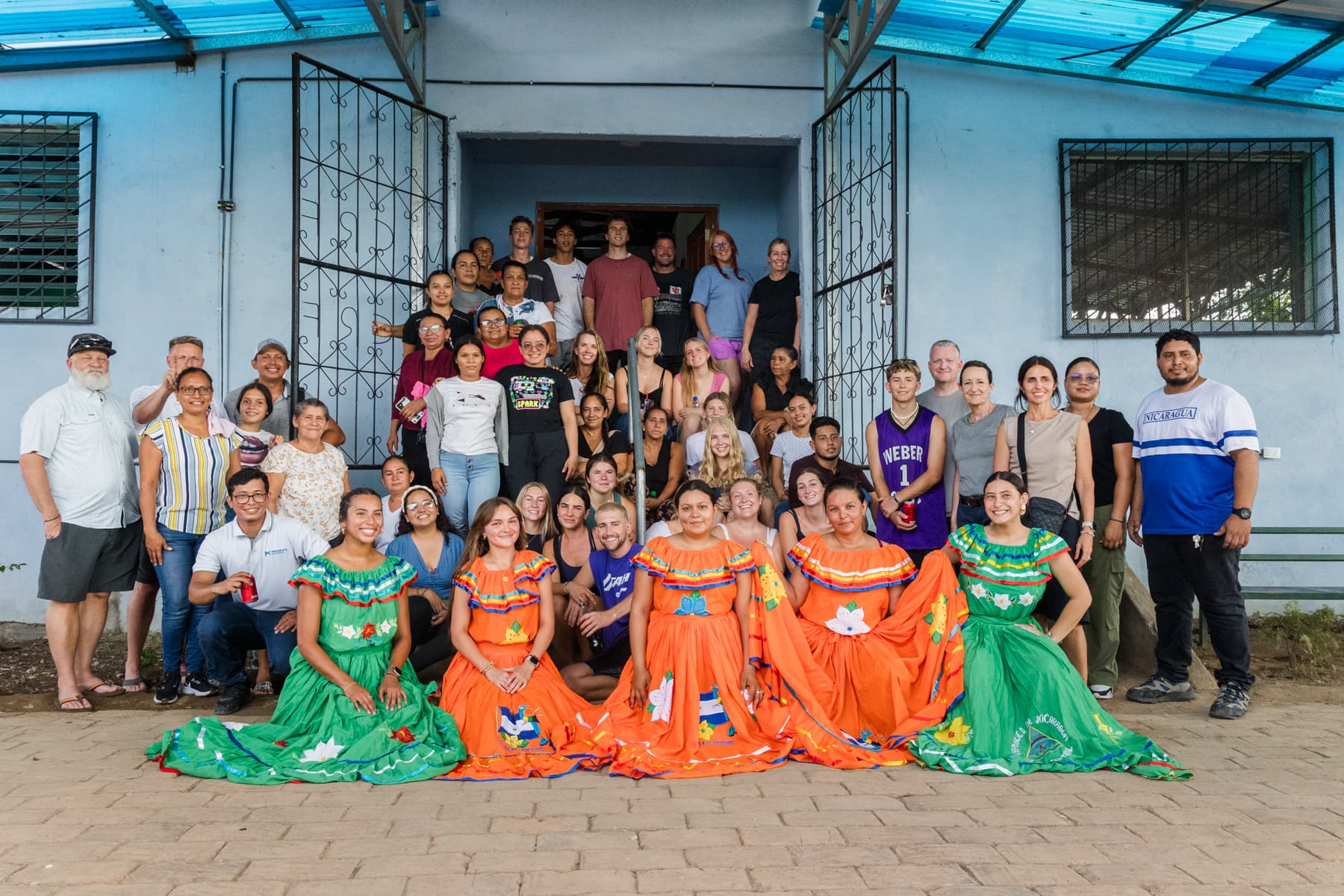 Volunteers and community members gathered at the center in Nicaragua